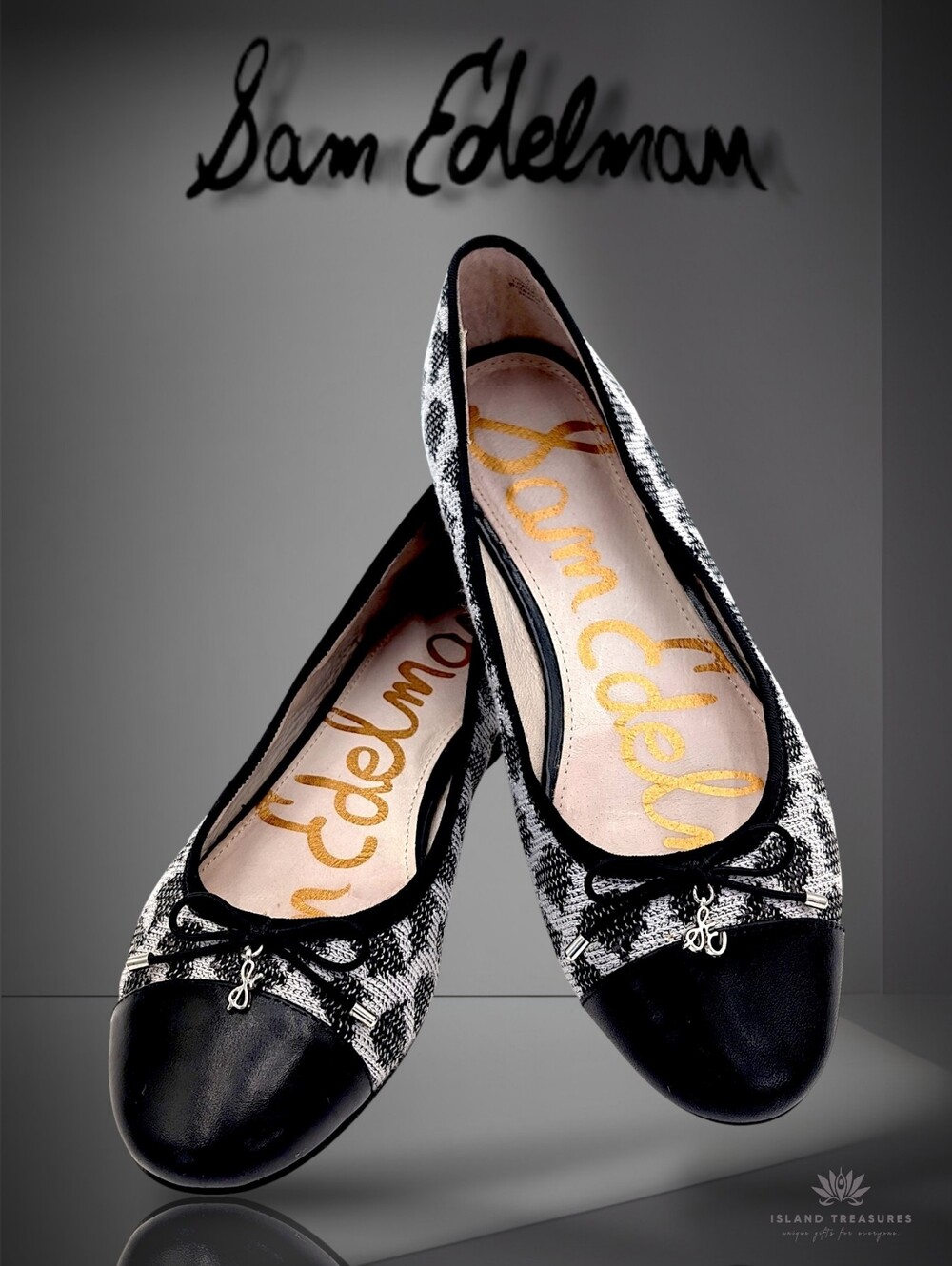 Sam Edelman Sara Sz 7M Metallic HoundstoothTweed Leather Cap Toe Ballet Flats
